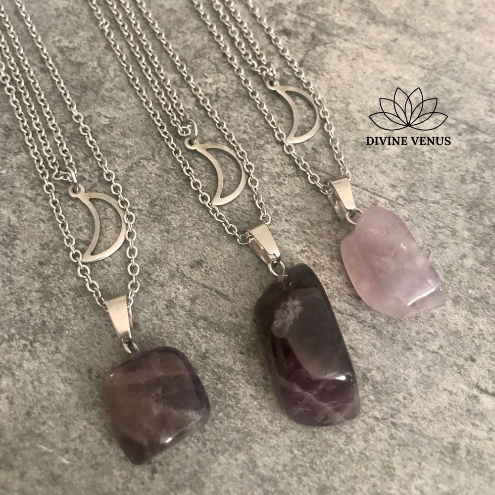 Amethyst Moon Layered Stainless Steel Necklace